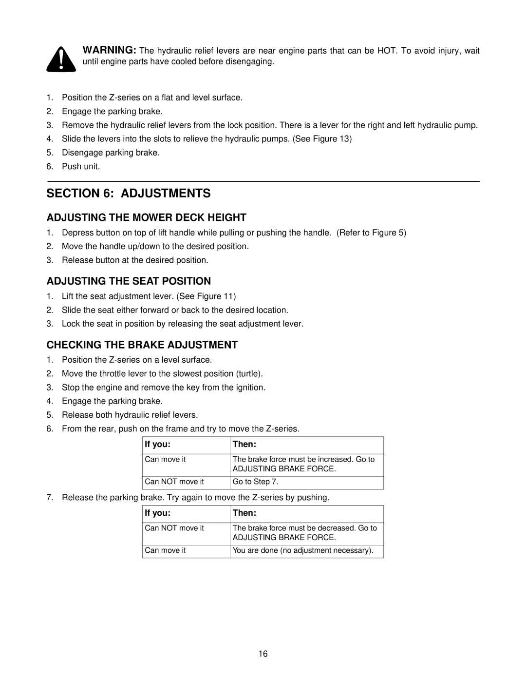 White Outdoor Z - 165 manual Adjustments, Adjusting the Mower Deck Height, Adjusting the Seat Position 