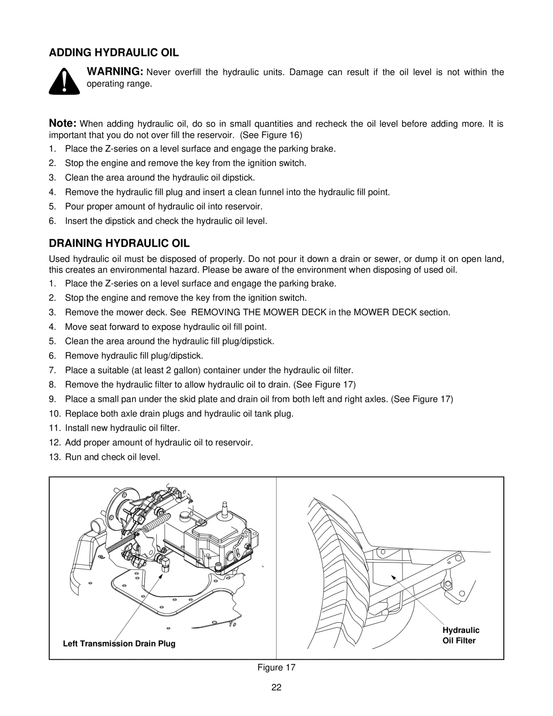 White Outdoor Z - 165 manual Adding Hydraulic OIL, Draining Hydraulic OIL 