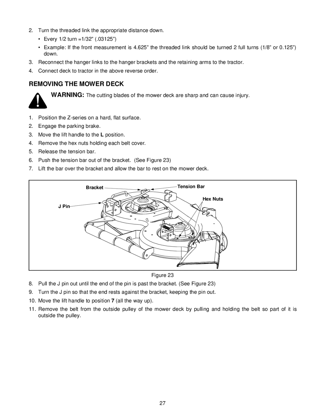 White Outdoor Z - 165 manual Removing the Mower Deck 