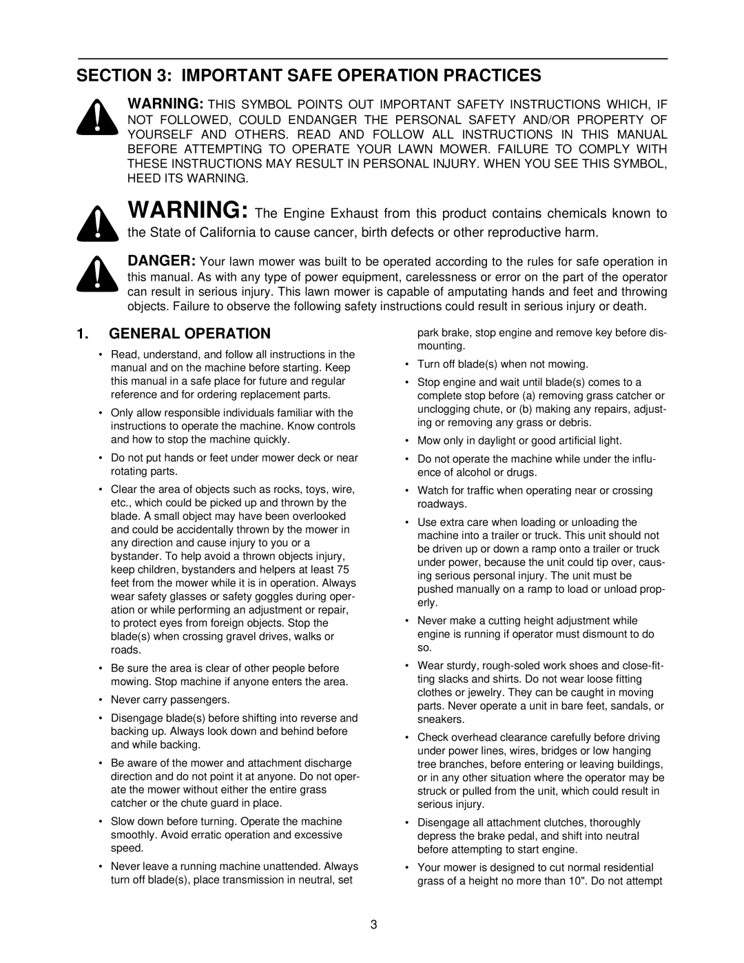 White Outdoor Z - 165 manual Important Safe Operation Practices, General Operation 