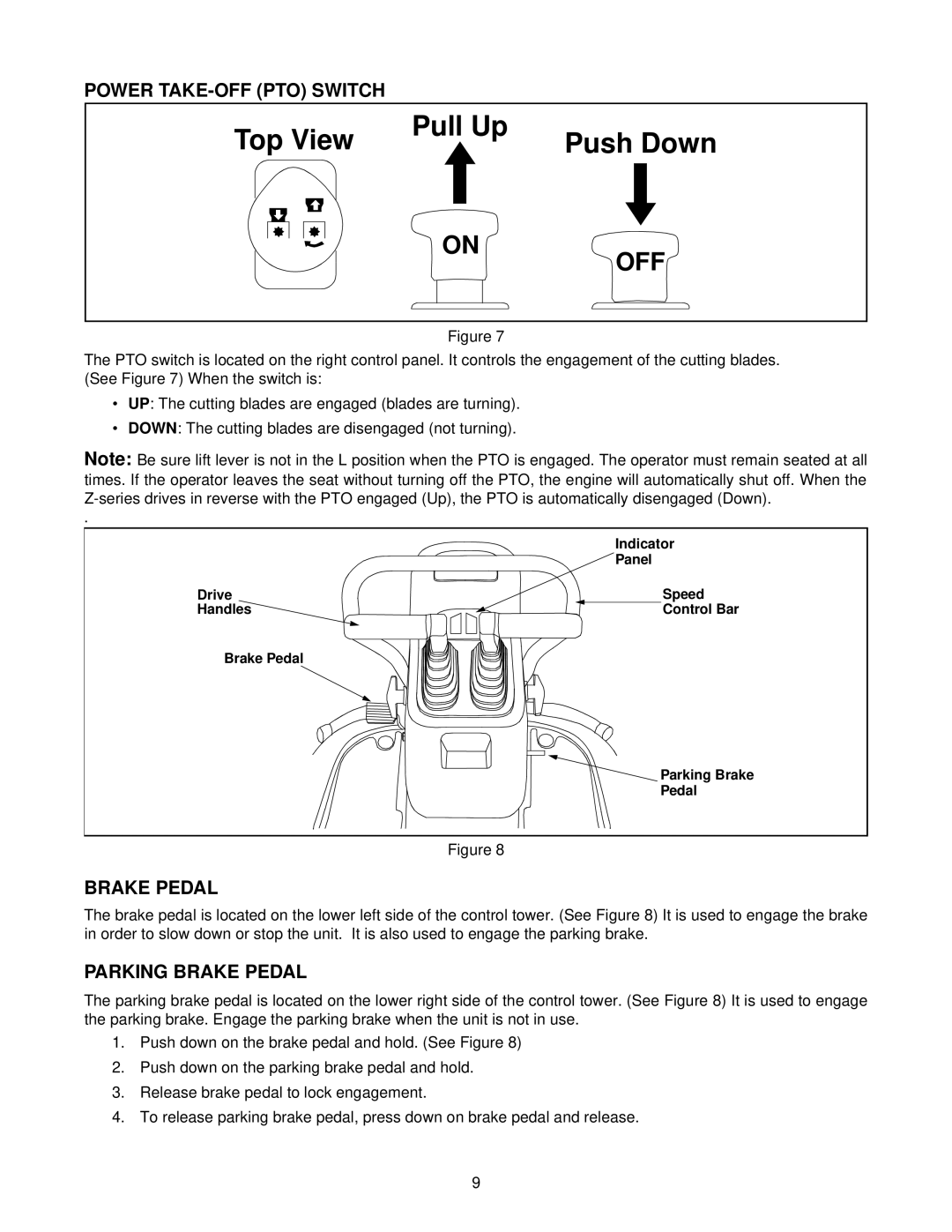 White Outdoor Z - 165 manual Power TAKE-OFF PTO Switch, Parking Brake Pedal 