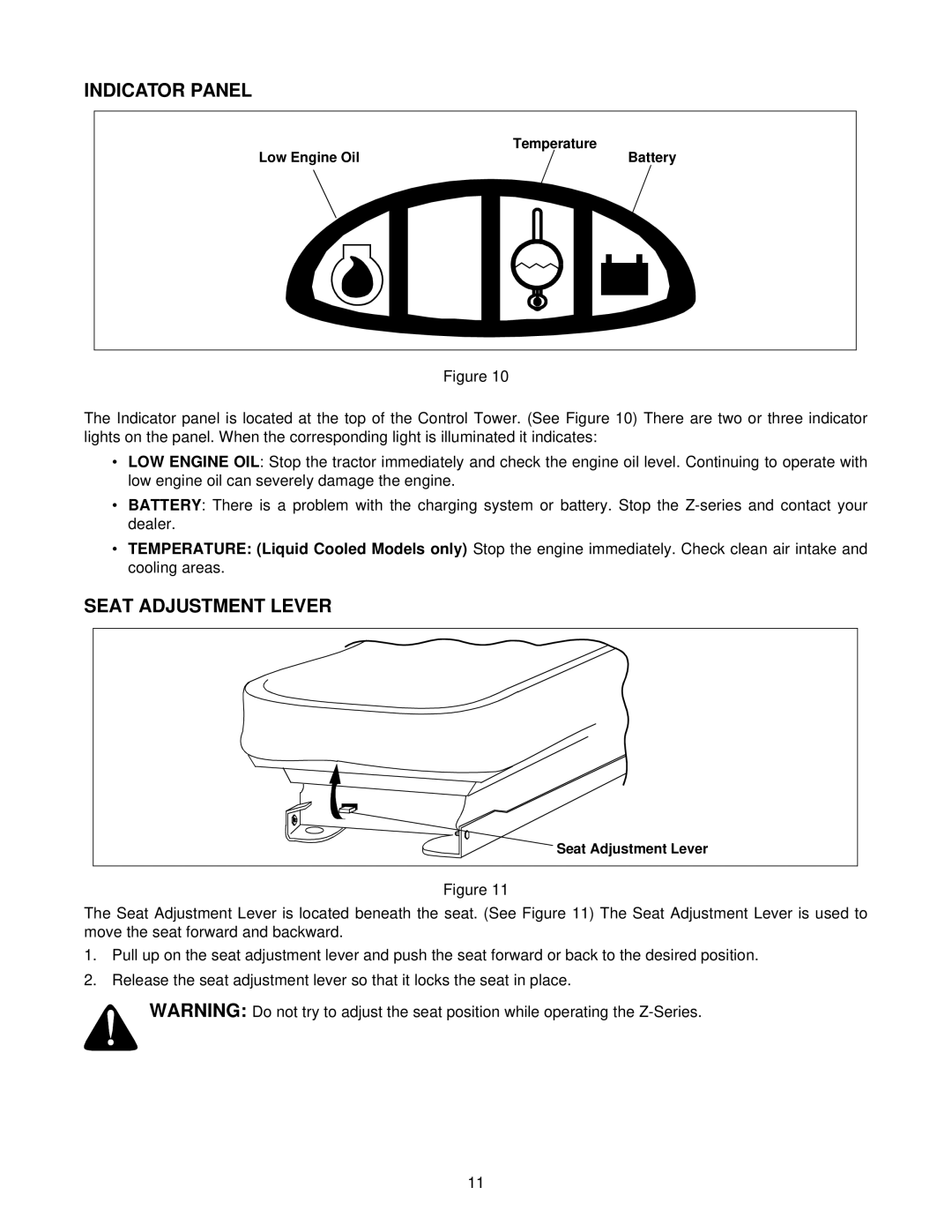 White Outdoor Z - 180, Z - 180L, Z - 200 manual Indicator Panel, Seat Adjustment Lever 