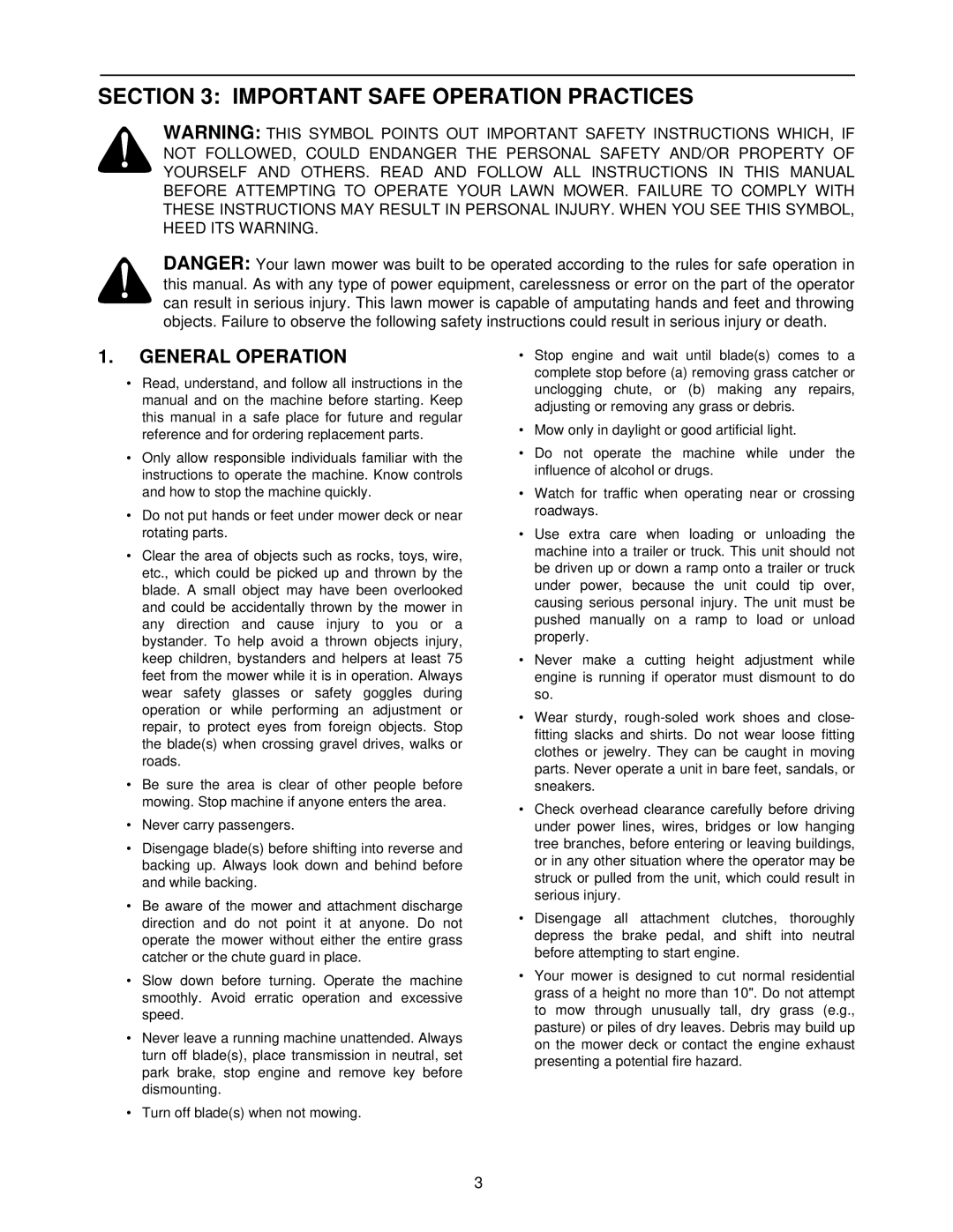 White Outdoor Z - 180, Z - 180L, Z - 200 manual Important Safe Operation Practices, General Operation 