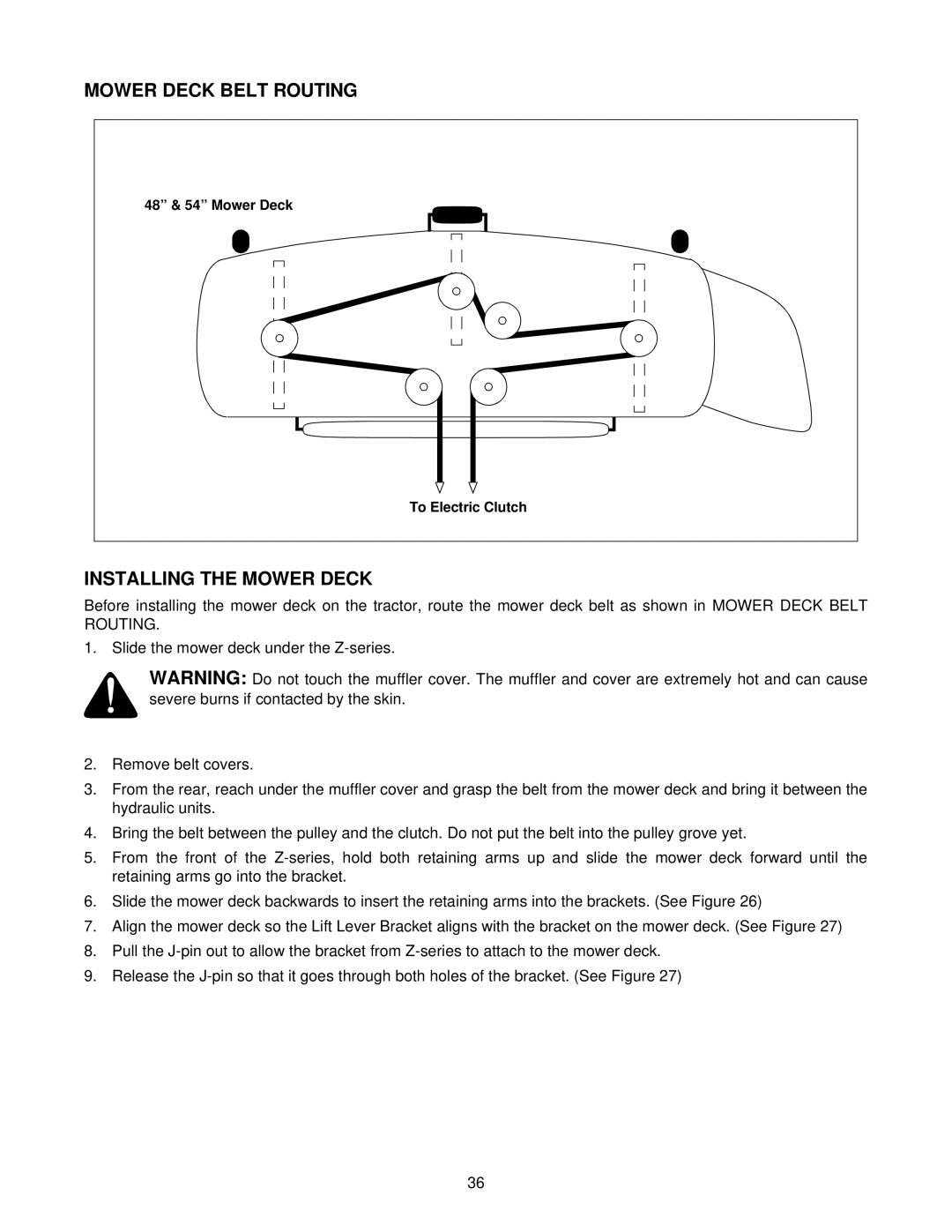 White Outdoor Z - 180, Z - 180L, Z - 200 manual Mower Deck Belt Routing, Installing the Mower Deck 