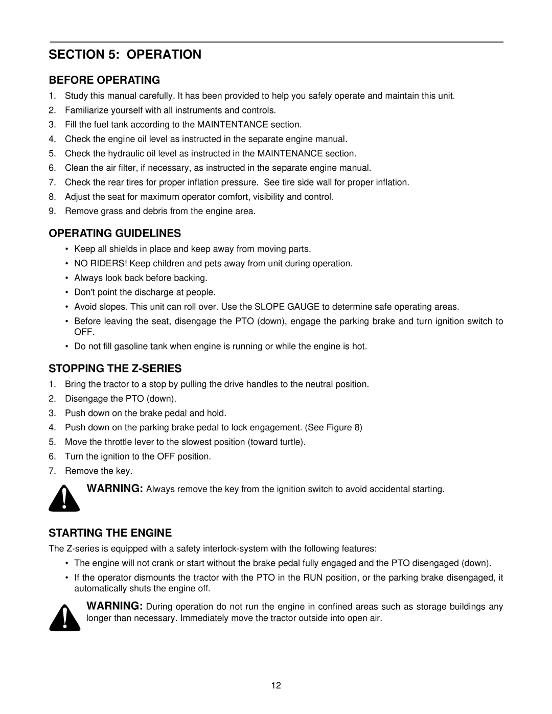 White Outdoor Z-185L, Z-205, Z-225 manual Operation, Before Operating, Operating Guidelines, Stopping the Z-SERIES 