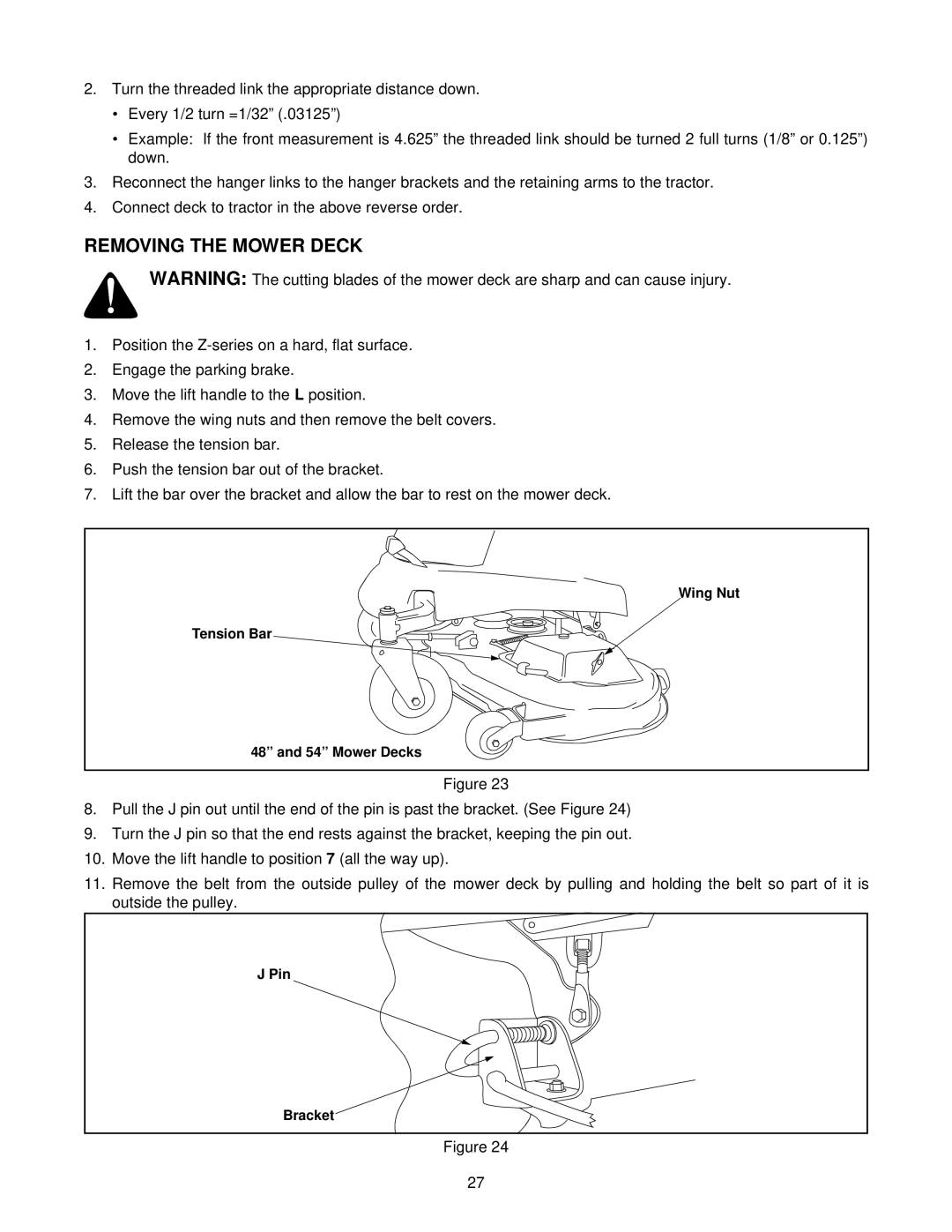 White Outdoor Z-185L, Z-205, Z-225 manual Removing the Mower Deck 