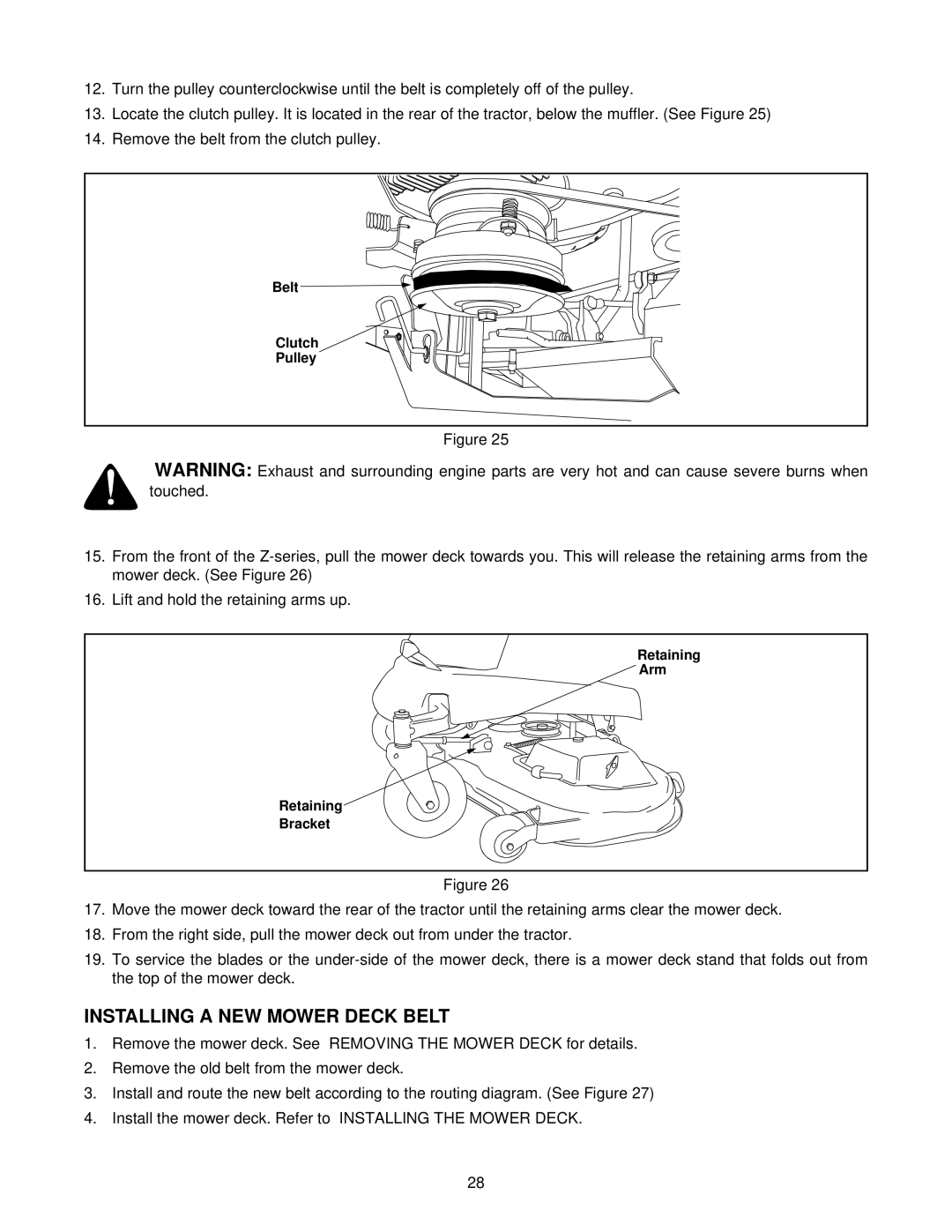 White Outdoor Z-185L, Z-205, Z-225 manual Installing a NEW Mower Deck Belt 