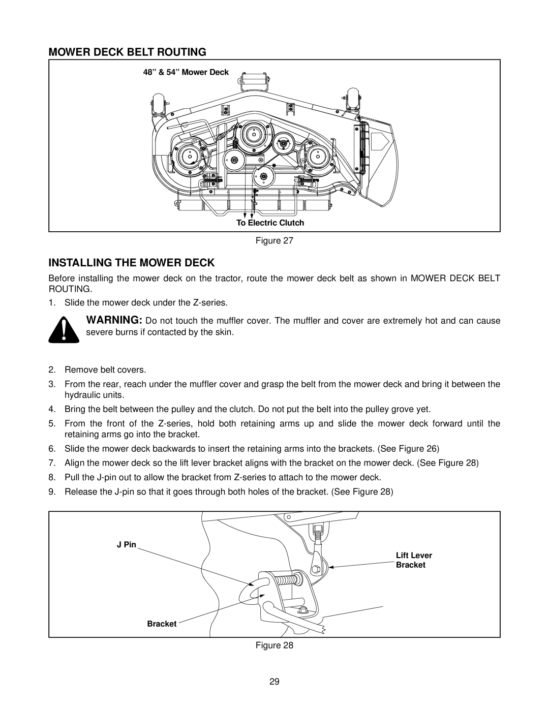 White Outdoor Z-185L, Z-205, Z-225 manual Mower Deck Belt Routing, Installing the Mower Deck 