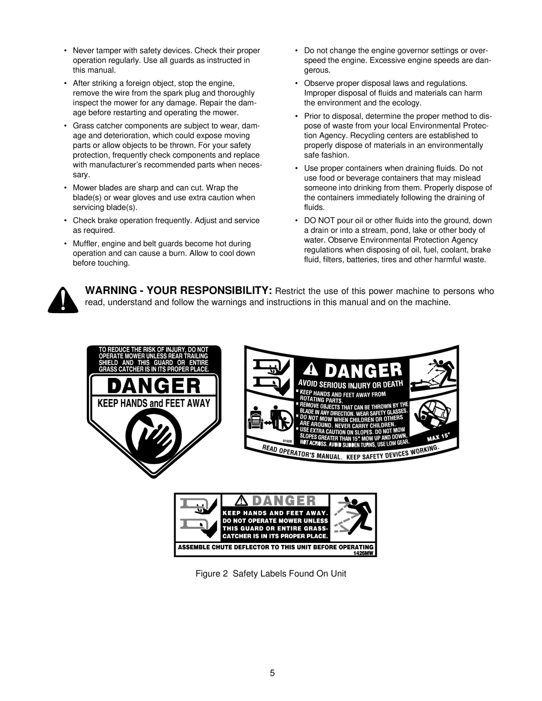 White Outdoor Z-185L, Z-205, Z-225 manual Safety Labels Found On Unit 