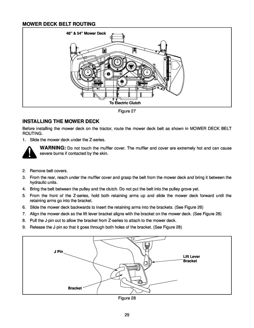 White Outdoor Z-185L, Z-205, Z-225 manual Mower Deck Belt Routing, Installing The Mower Deck 