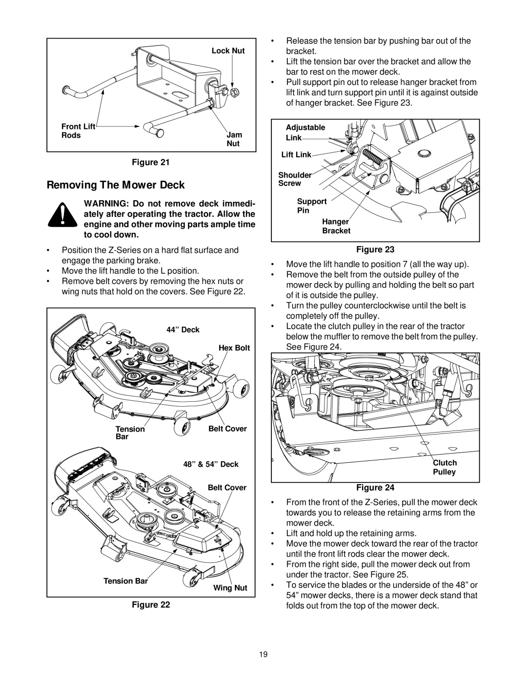 White Outdoor ZT-1850, ZT-2150, ZT-2250 manual Removing The Mower Deck 