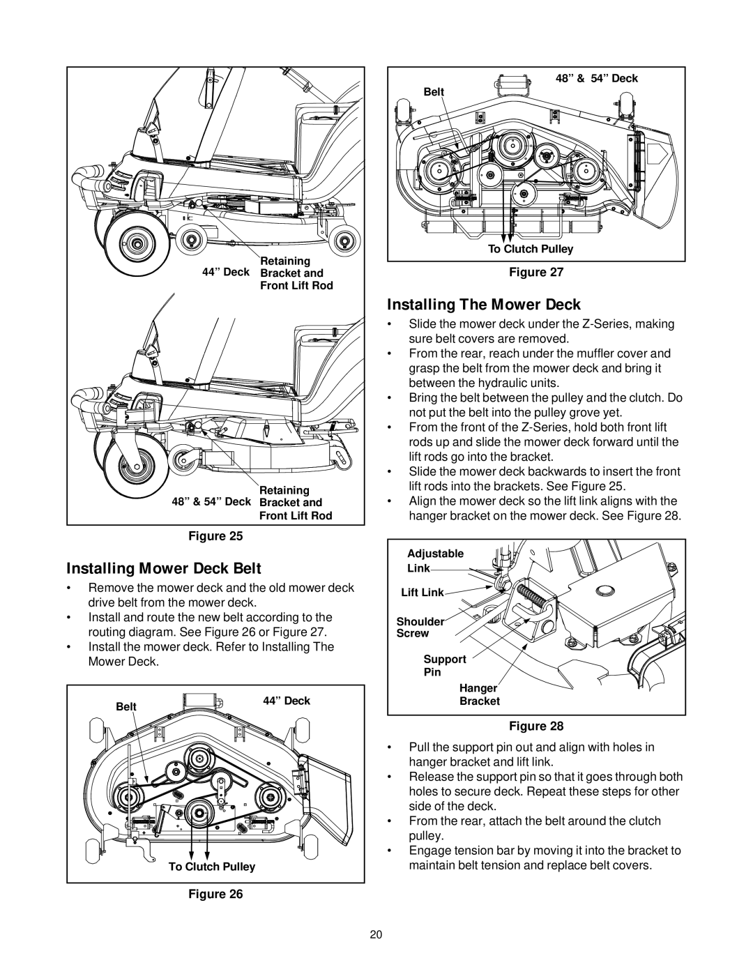 White Outdoor ZT-1850, ZT-2150, ZT-2250 manual Installing The Mower Deck, Installing Mower Deck Belt 