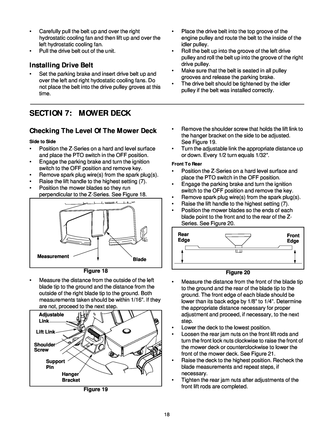 White Outdoor ZT-1850, ZT-2150, ZT-2250 manual Mower Deck, Installing Drive Belt, Side to Side, Front To Rear, Figure 