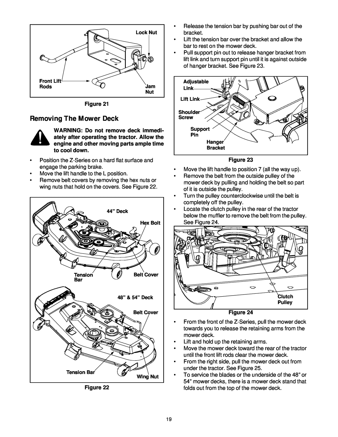 White Outdoor ZT-1850, ZT-2150, ZT-2250 manual Removing The Mower Deck, Figure 
