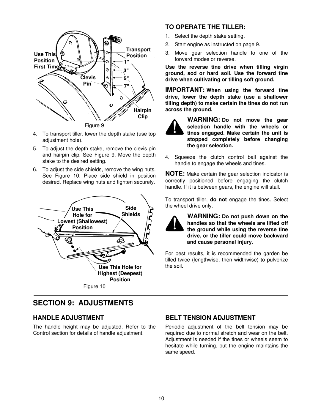 White RB650 manual Adjustments, To Operate the Tiller, Handle Adjustment, Belt Tension Adjustment, Use This 