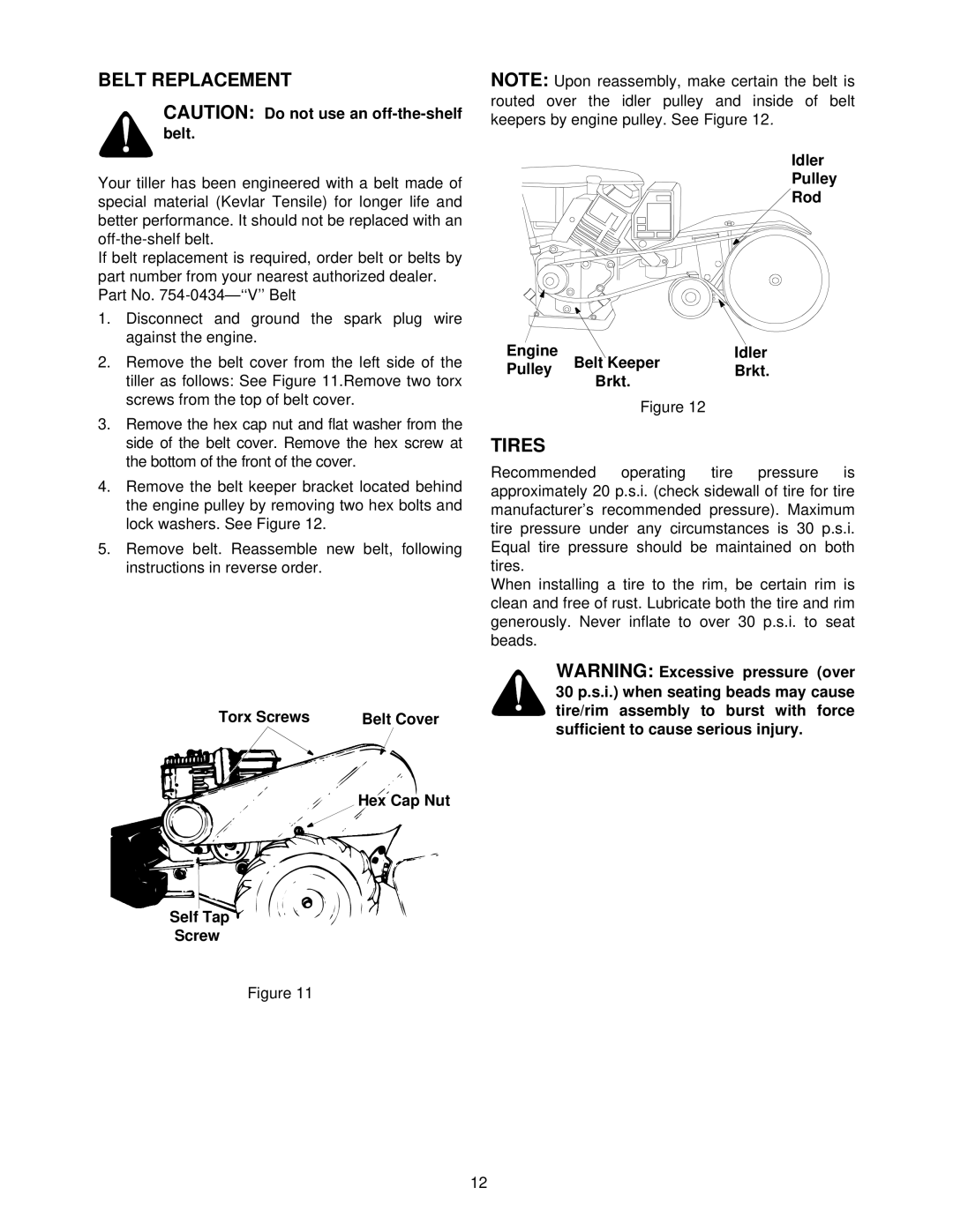 White RB650 manual Belt Replacement, Tires 