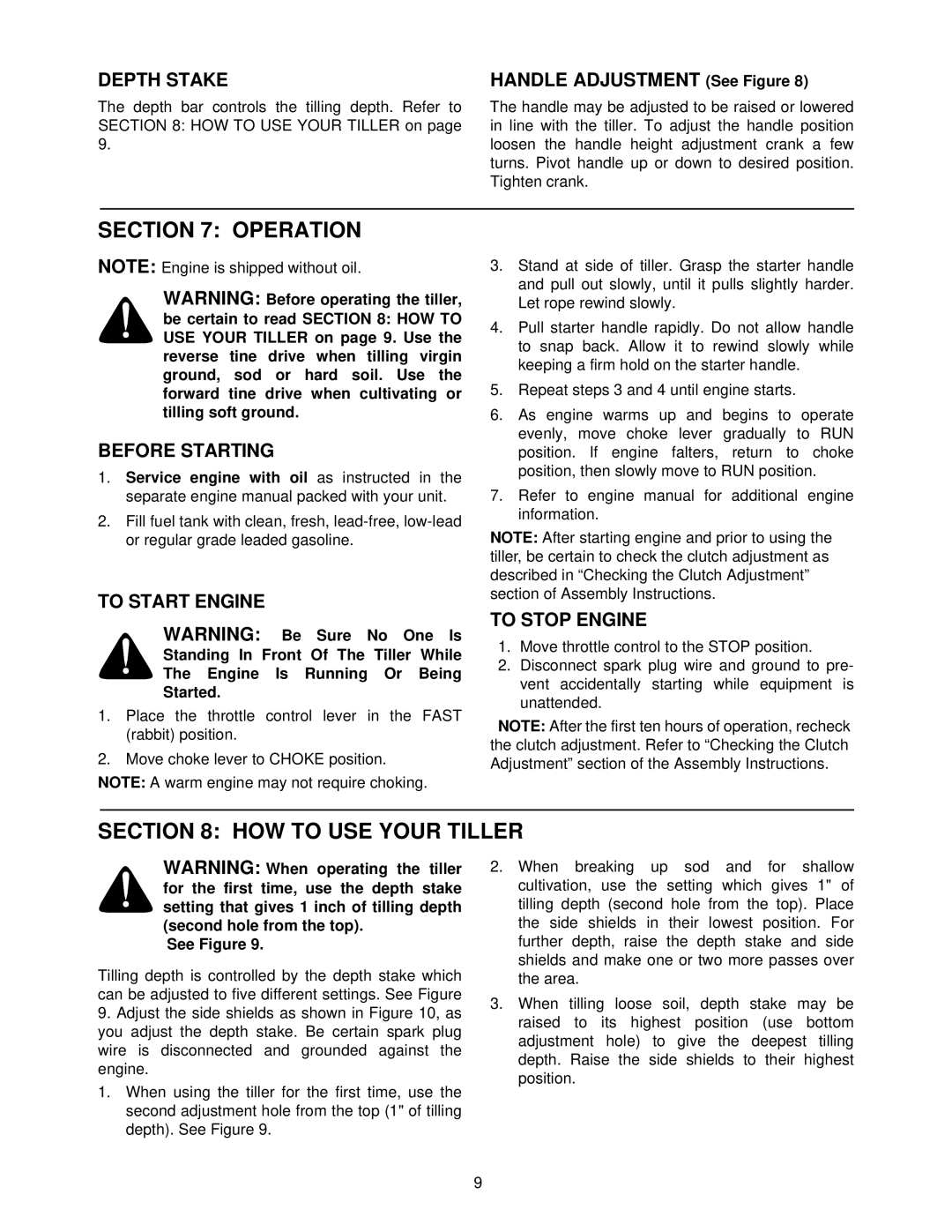 White RB650 manual Operation, HOW to USE Your Tiller 