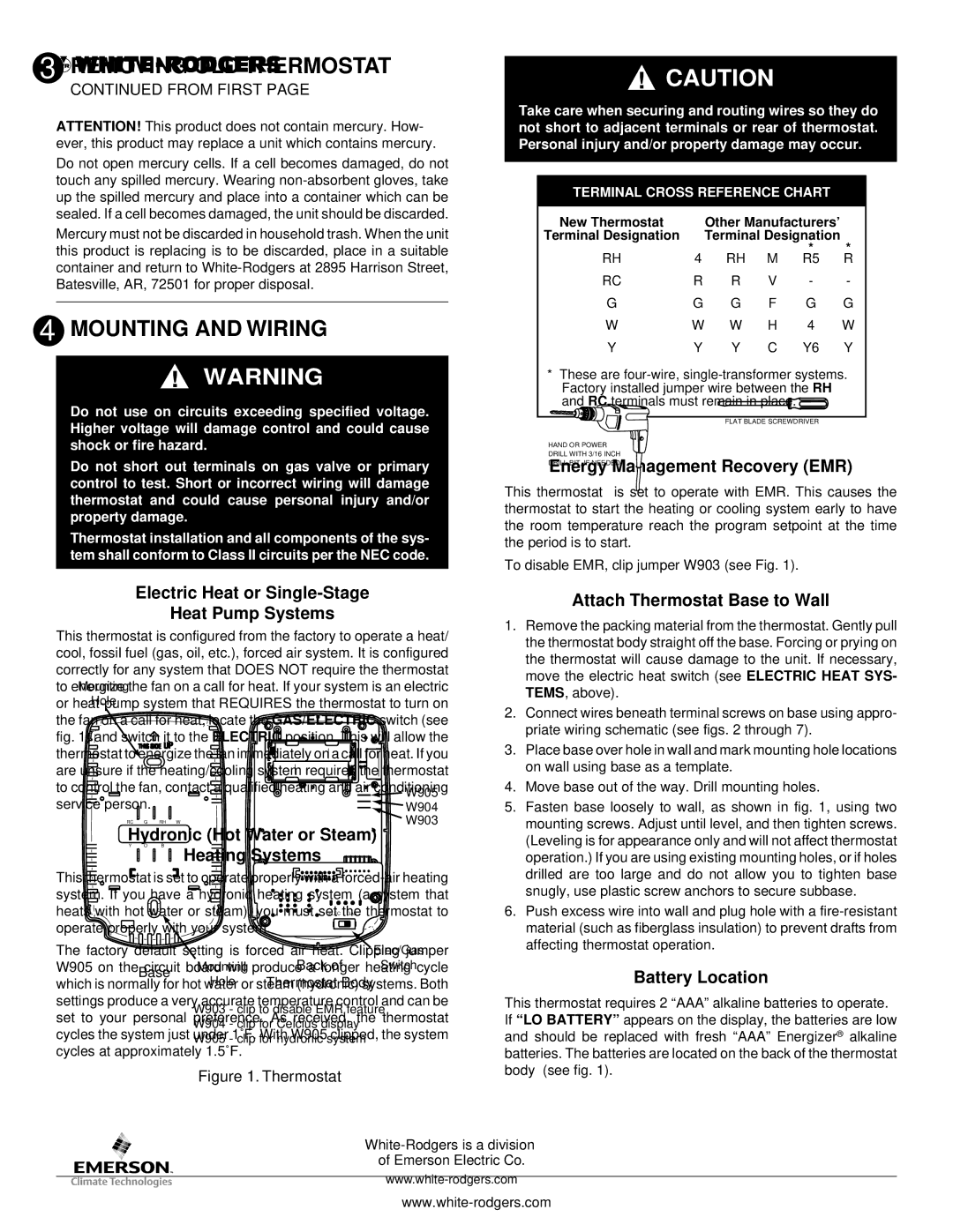 White Rodgers 1.00E+78 installation instructions Mounting and Wiring 