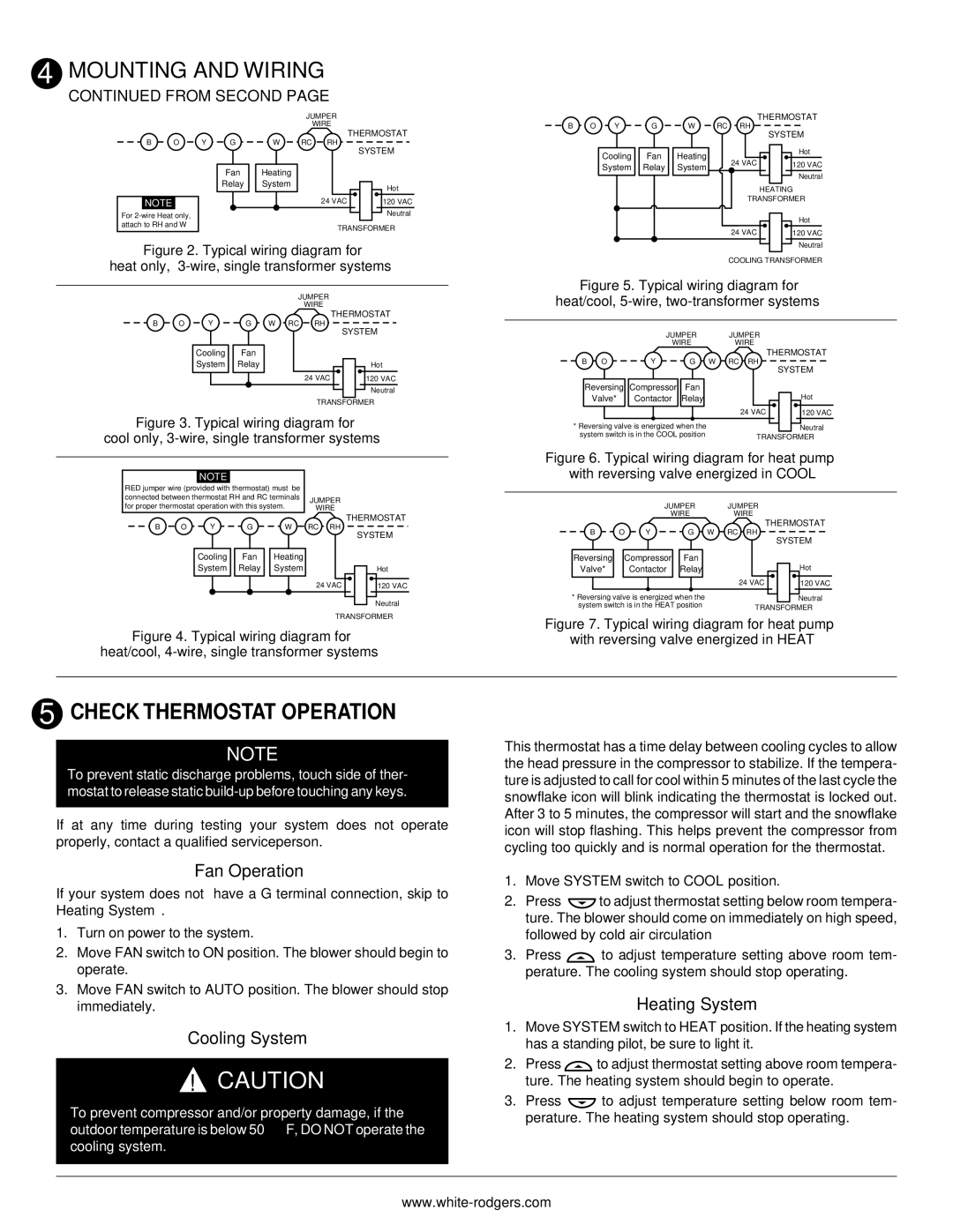 White Rodgers 1.00E+78 Check Thermostat Operation, Fan Operation, Cooling System, Heating System, From Second 
