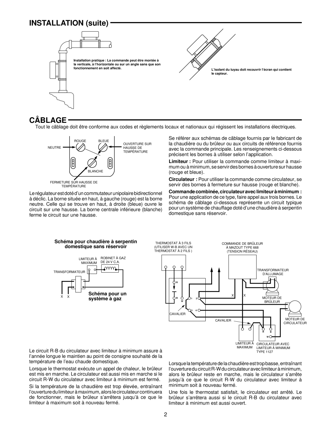 White Rodgers 1127 Installation suite, Câblage, Domestique sans réservoir, Schéma pour un Système à gaz 