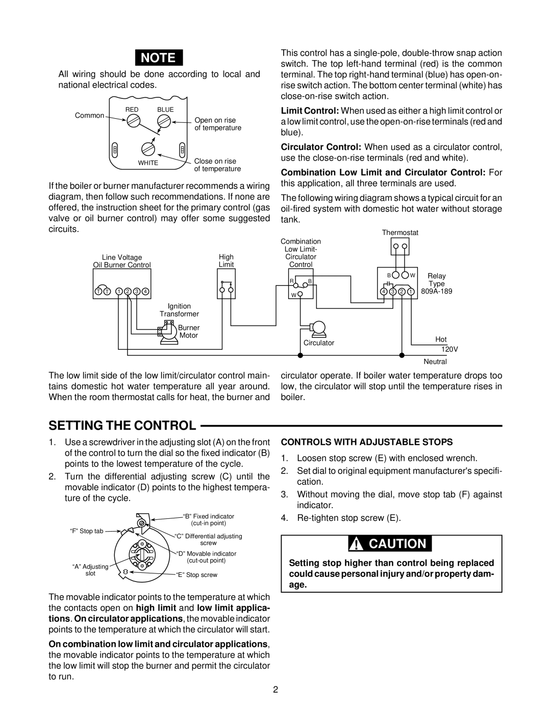 White Rodgers 11A79-2 installation instructions Setting the Control, Controls with Adjustable Stops 