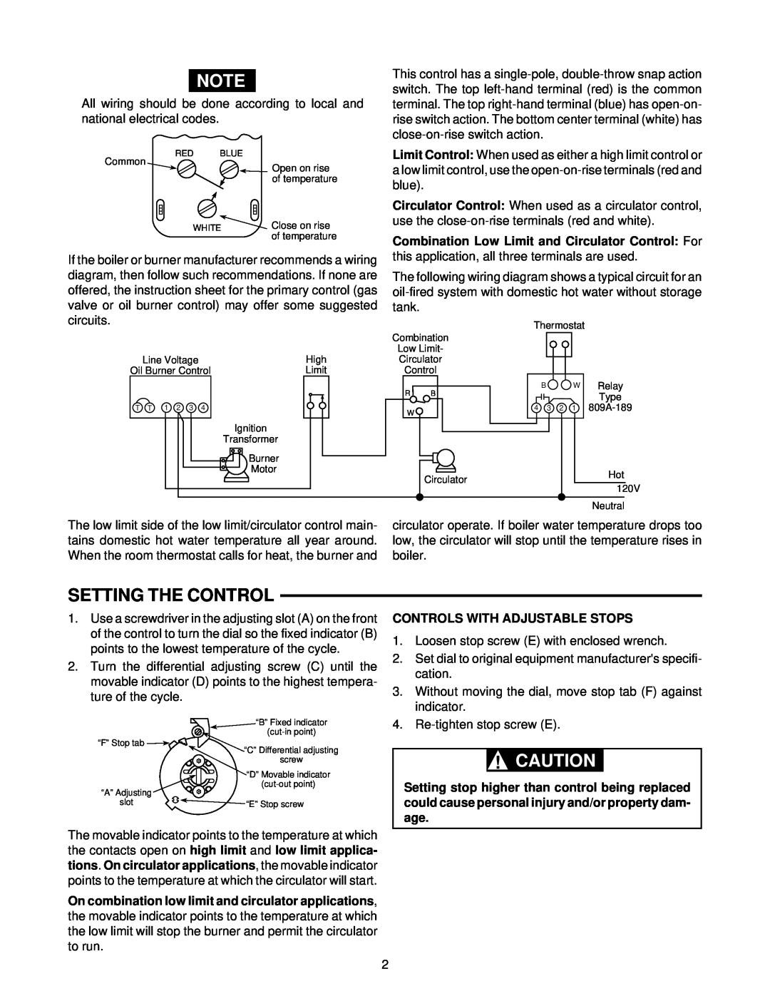 White Rodgers 11A79-2 installation instructions Setting The Control 