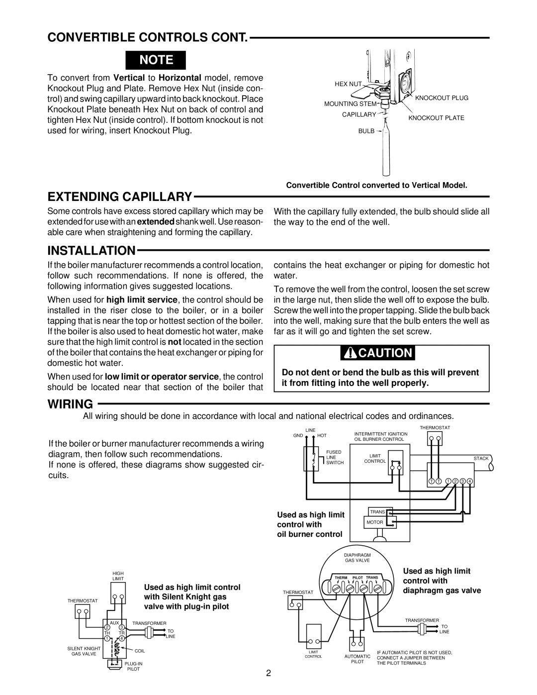 White Rodgers 11B18 installation instructions Extending Capillary, Installation, Wiring 