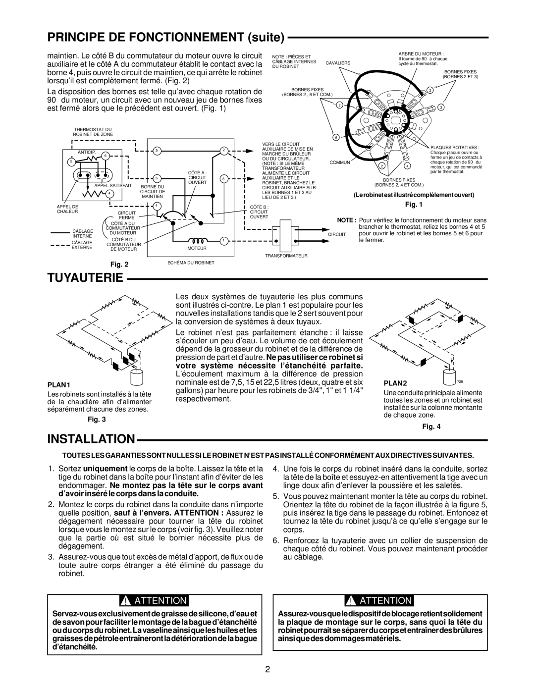 White Rodgers 1311 installation instructions Principe DE Fonctionnement suite, Tuyauterie, Plan 