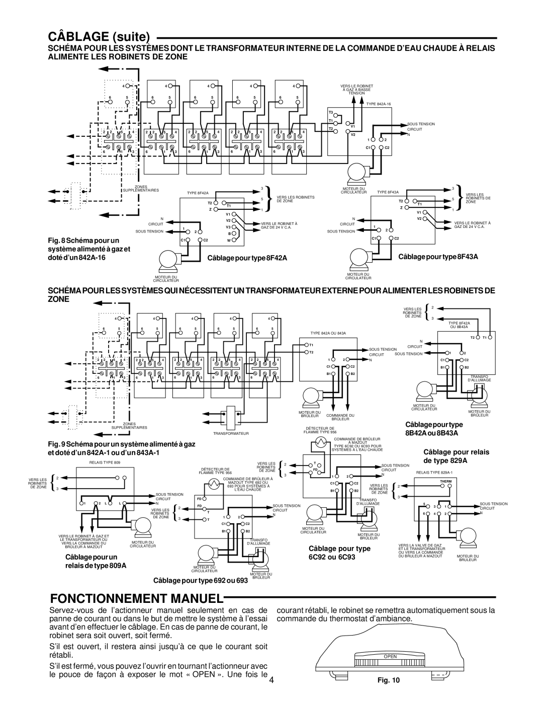 White Rodgers 1311 installation instructions Câblage suite, Fonctionnement Manuel 