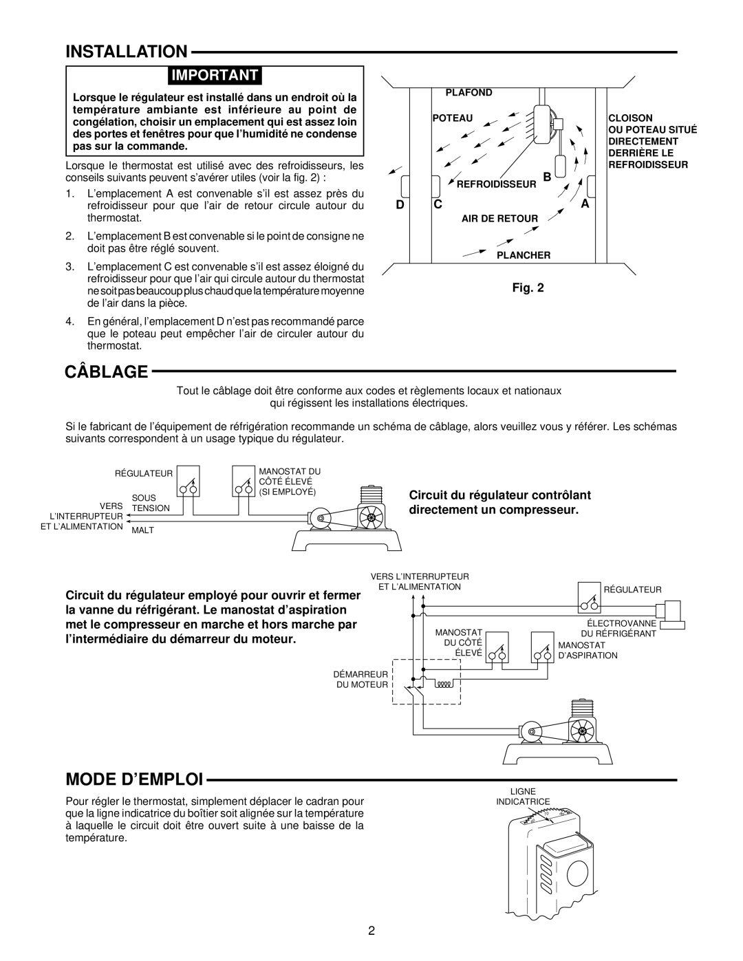 White Rodgers 151 installation instructions Câblage, Mode D’EMPLOI 