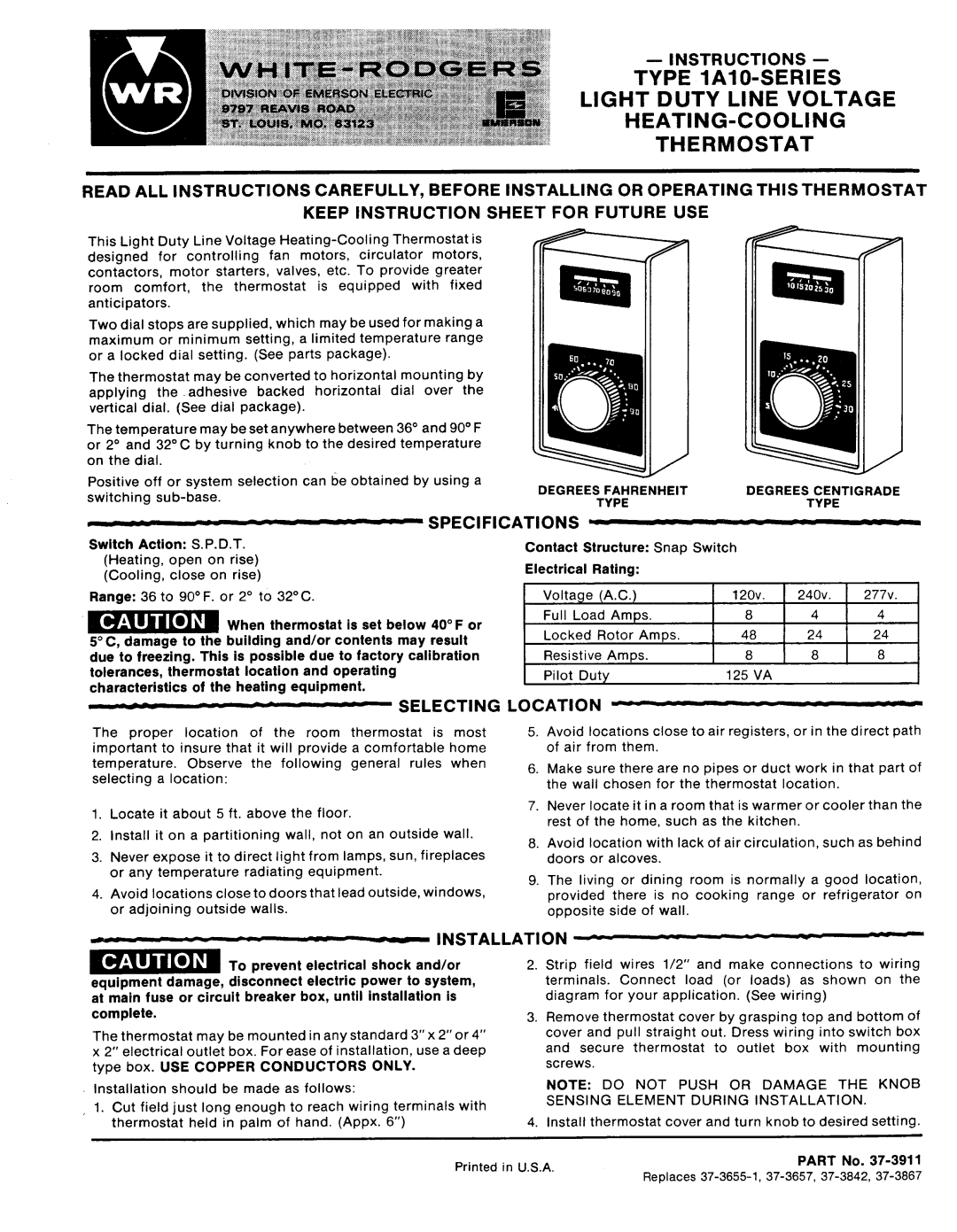 White Rodgers 1A10 manual 