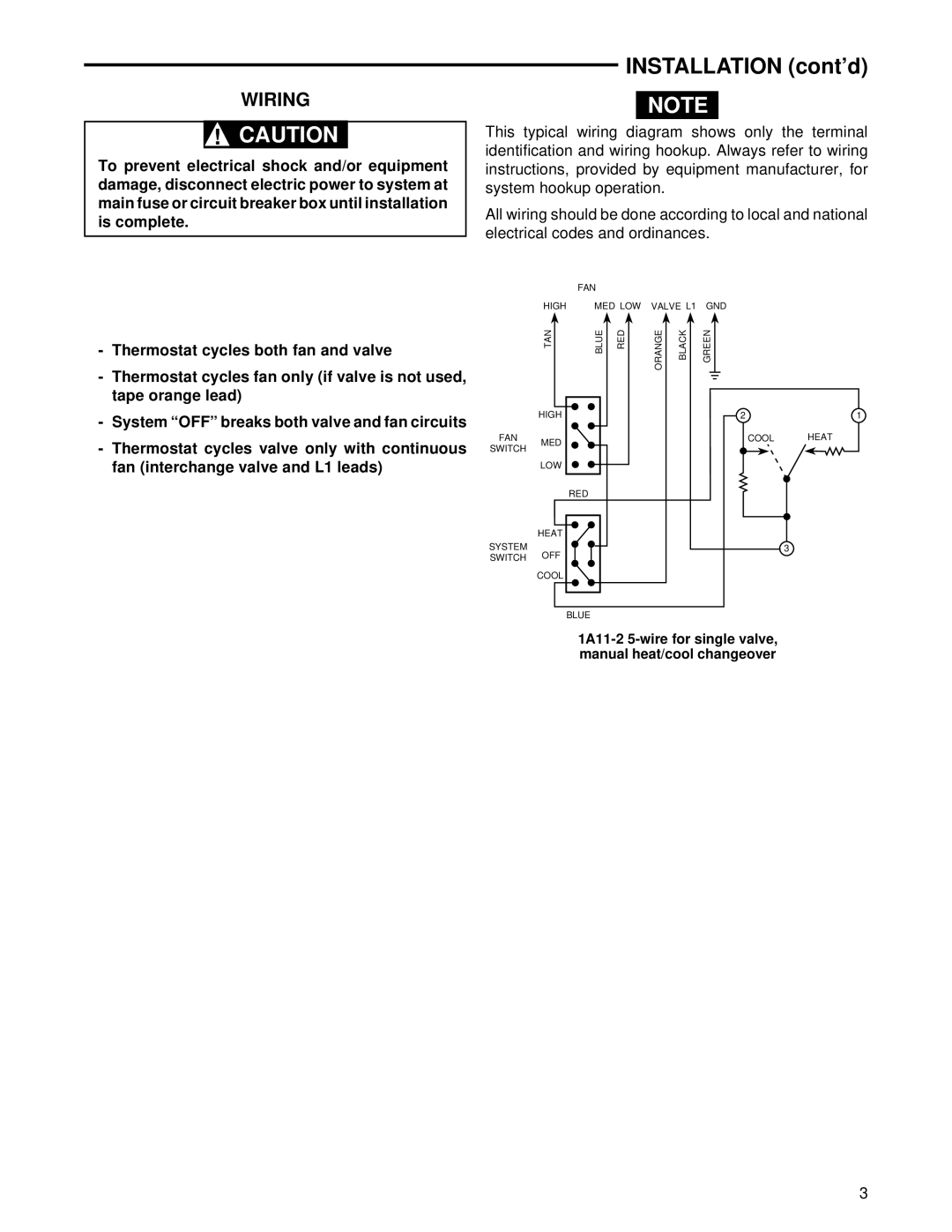 White Rodgers 1A11-2 installation instructions Installation cont’d, Wiring 