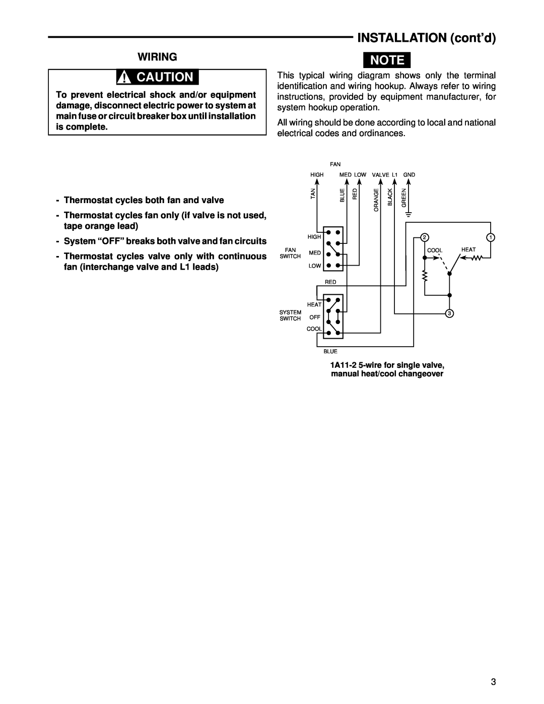 White Rodgers 1A11-2 installation instructions INSTALLATION cont’d, Wiring 