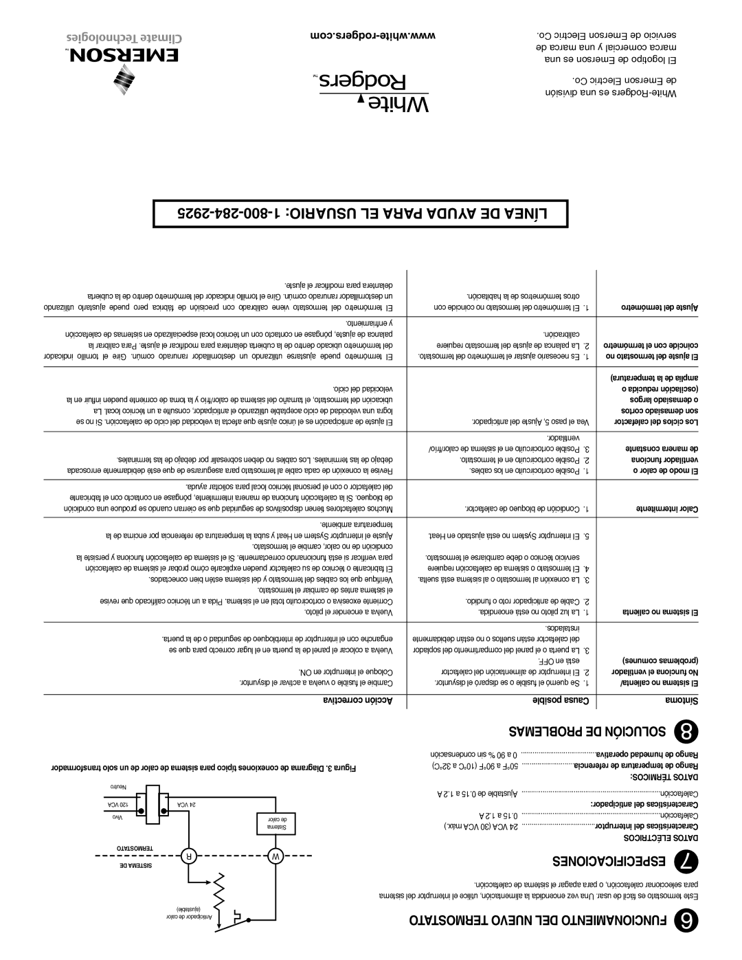 White Rodgers 1E30N-910, 1E50N-301 Problemas DE Solución, Especificaciones, Termostato Nuevo DEL Funcionamiento 