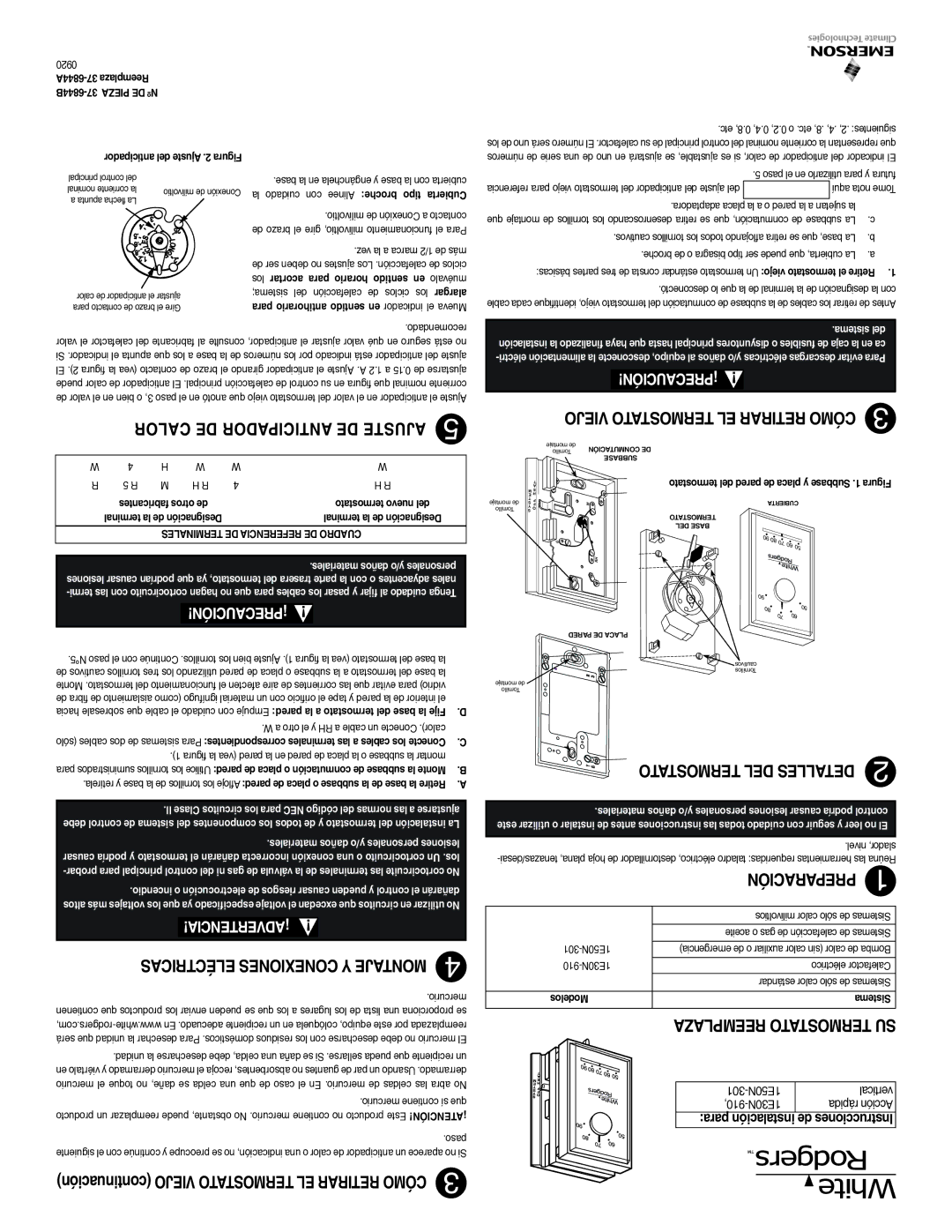 White Rodgers 1E50N-301, 1E30N-910 installation instructions Viejo Termostato EL Retirar Cómo, Preparación 