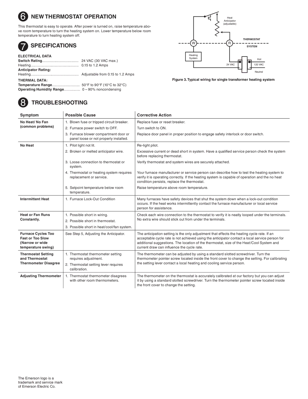 White Rodgers 1E50N-303 installation instructions NEW Thermostat Operation, Specifications, Troubleshooting 