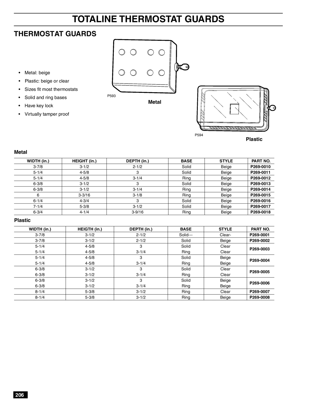 White Rodgers 1D56-310, 1E56-444, 1F56-444, 1F56-301 manual Totaline Thermostat Guards, Base Style 