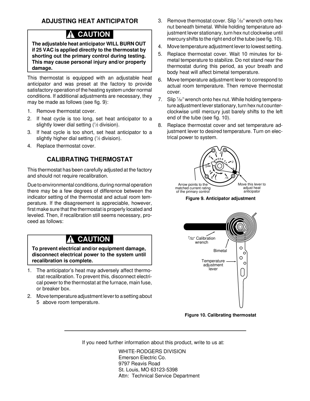 White Rodgers 1E56W-444 installation instructions Adjusting Heat Anticipator, Calibrating Thermostat 