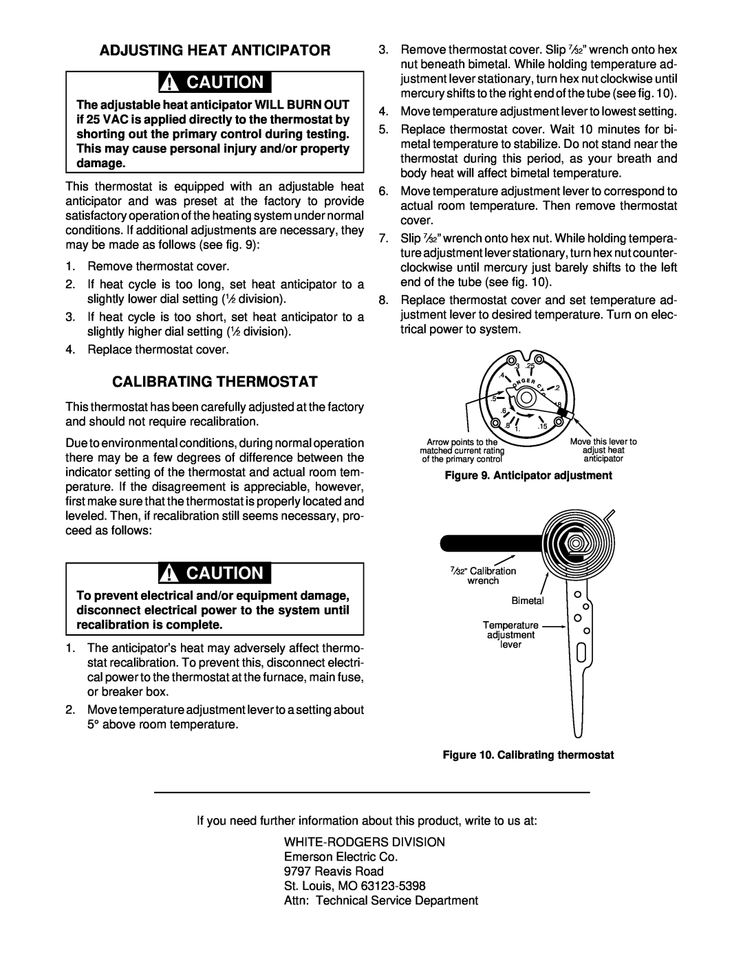 White Rodgers 1E56W-444 installation instructions Adjusting Heat Anticipator, Calibrating Thermostat 