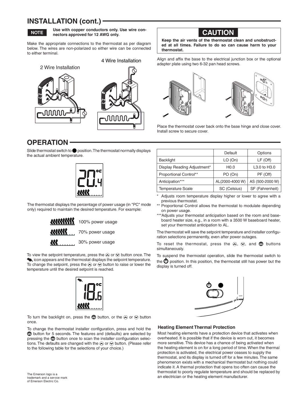 White Rodgers 1E65-144 specifications Operation, Wire Installation, Nectors approved for 12 AWG only 