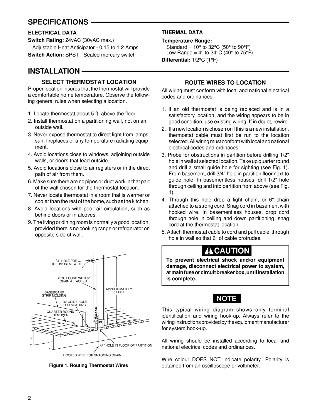 White Rodgers 1F30(W), 1E30(W) installation instructions Specifications, Installation, Electrical Data, Thermal Data 