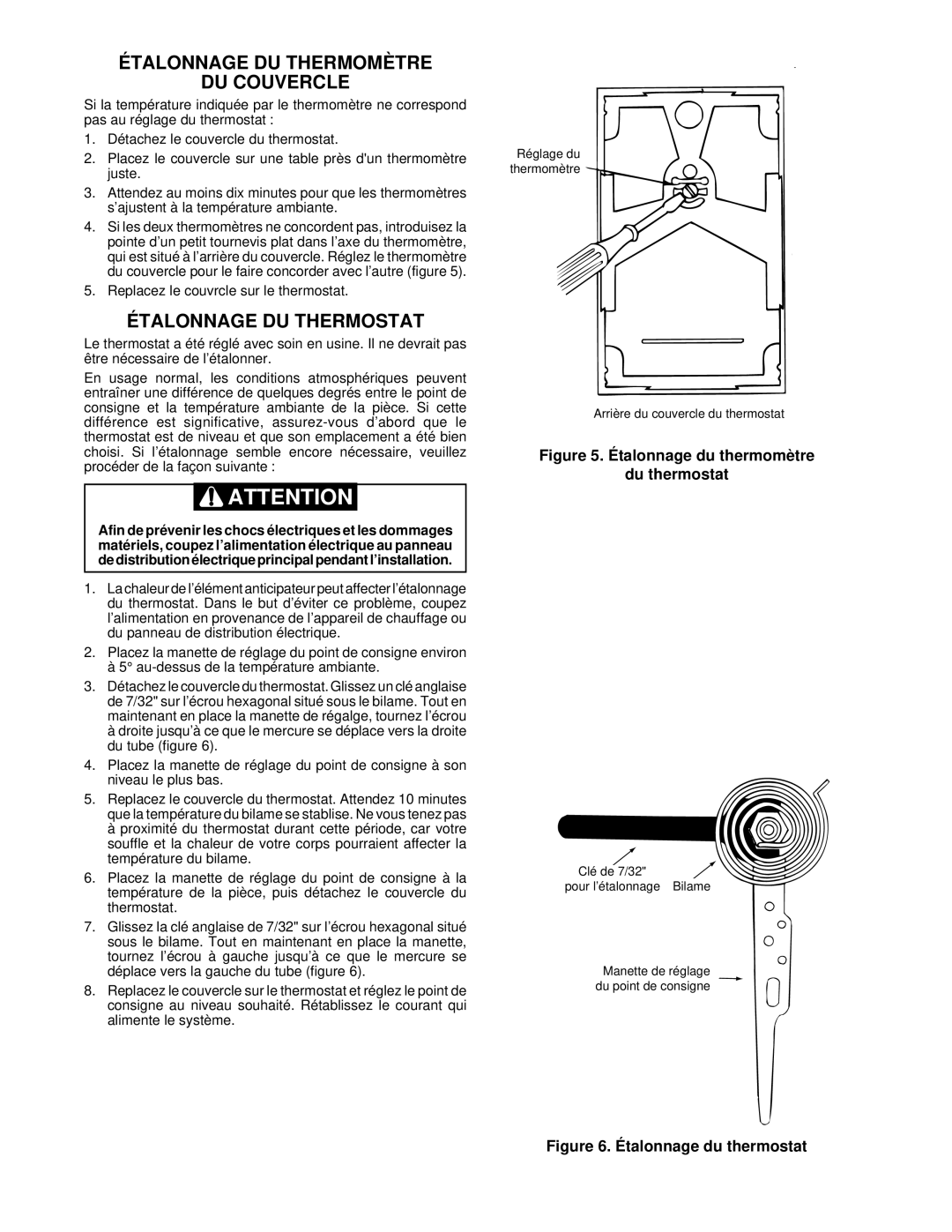 White Rodgers 1F30(W), 1E30(W) installation instructions Étalonnage DU Thermomètre DU Couvercle, Étalonnage DU Thermostat 