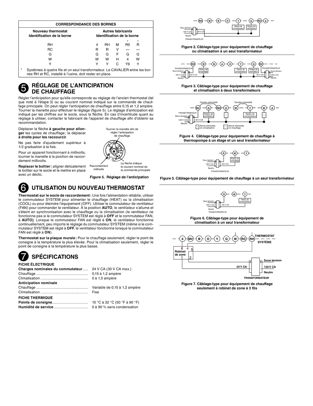 White Rodgers 1F56N-361 manual Réglage DE L’ANTICIPATION DE Chauffage, Utilisation DU Nouveau Thermostat, Spécifications 