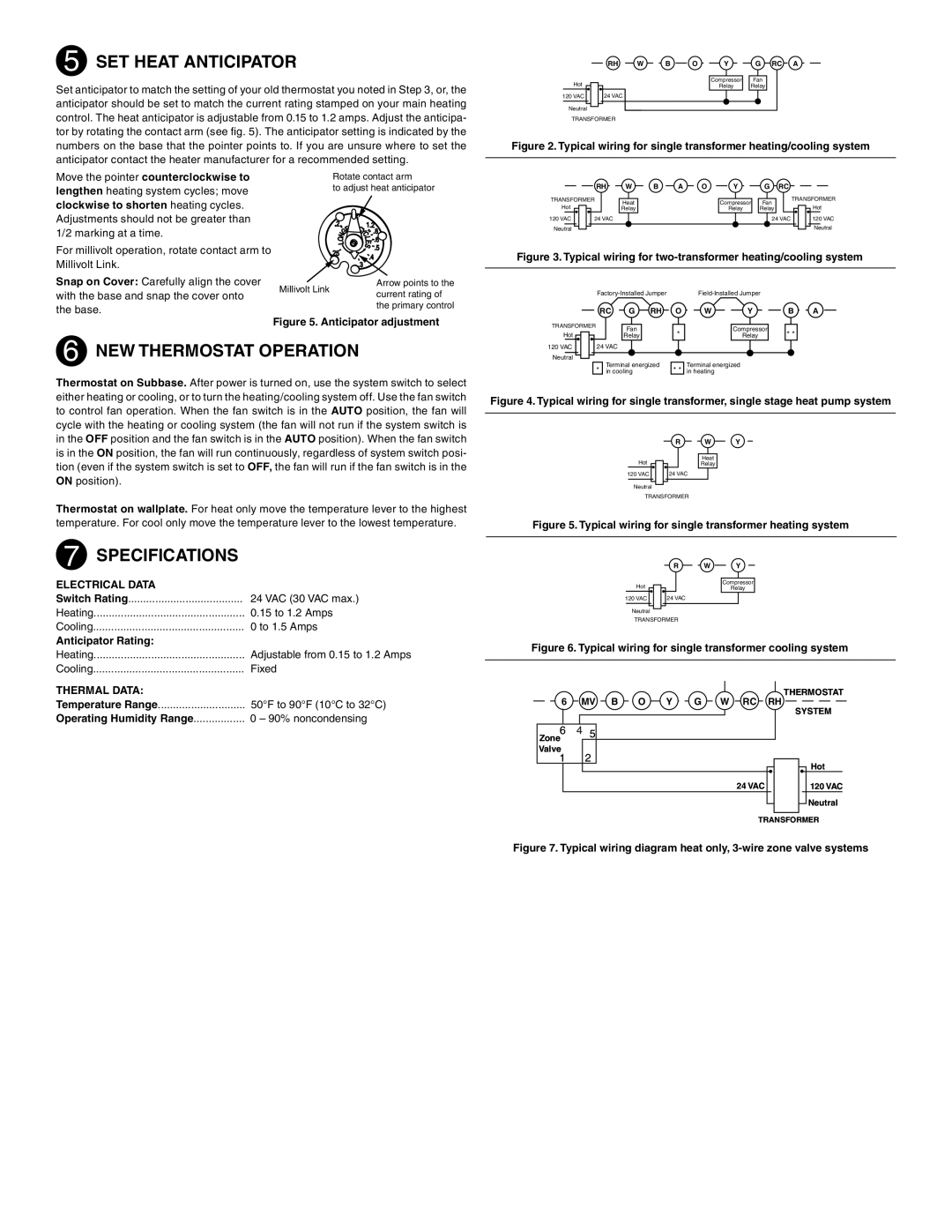 White Rodgers 1F56N-444, 1E56N-444 installation instructions Set Heat Anticipator, New Thermostat Operation, Specifications 