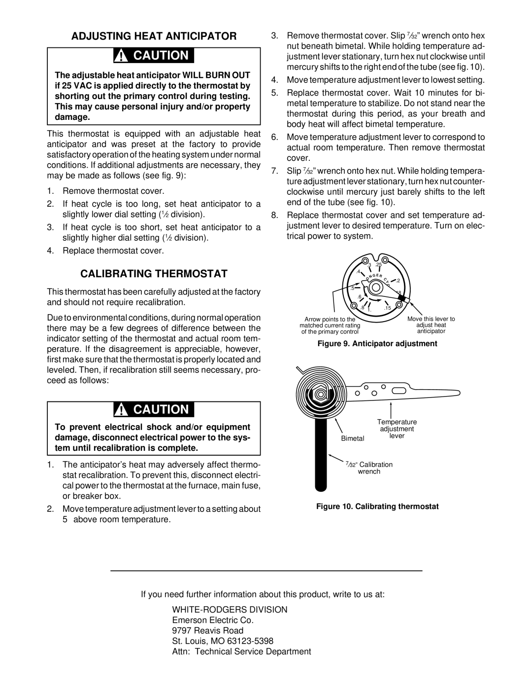 White Rodgers 1F56W-444 installation instructions Adjusting Heat Anticipator, Calibrating Thermostat 