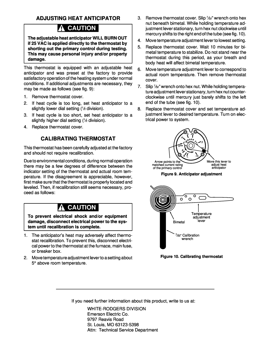 White Rodgers 1F56W-444 installation instructions Adjusting Heat Anticipator, Calibrating Thermostat 