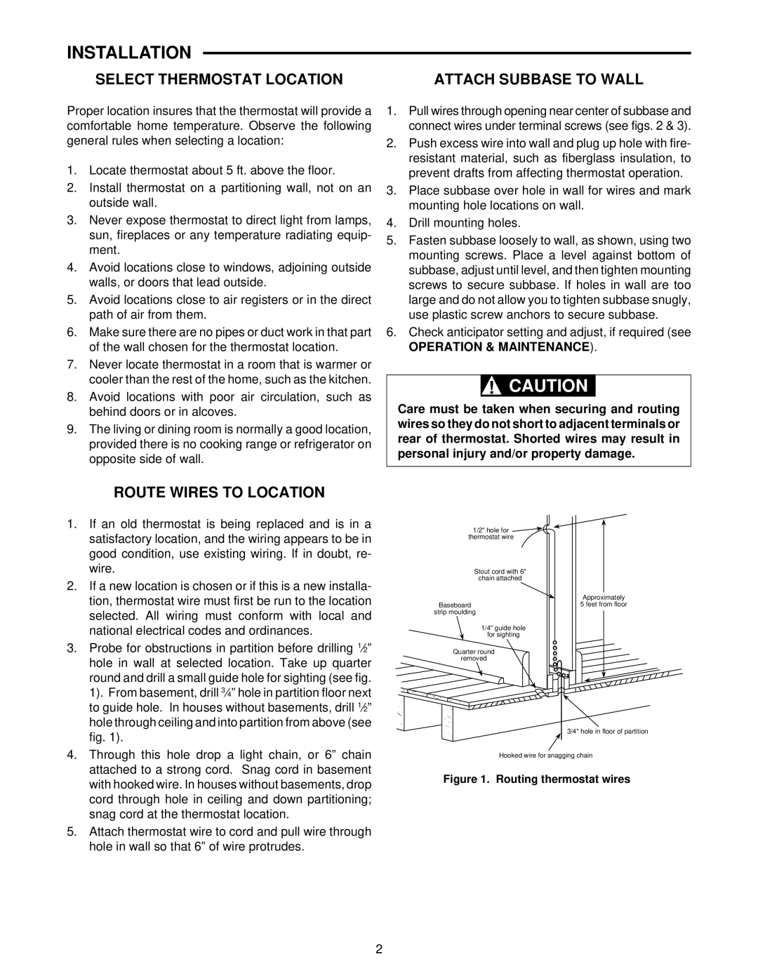 White Rodgers 1F58-72, IF58-72 Installation, Select Thermostat Location Attach Subbase to Wall, Route Wires to Location 