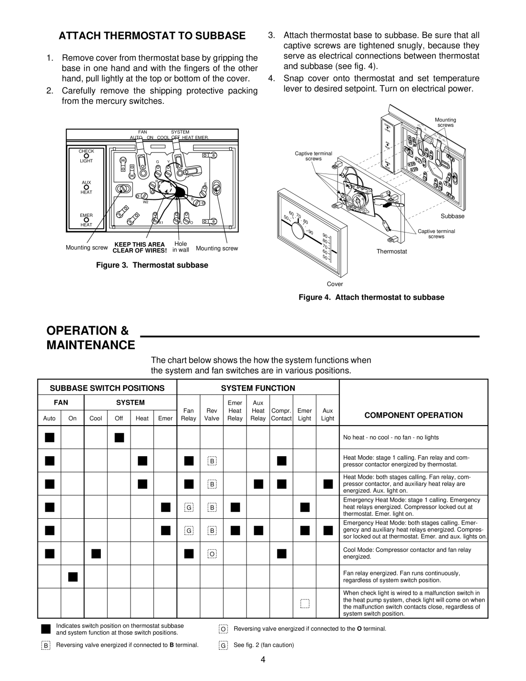 White Rodgers 1F58-72, IF58-72 installation instructions Operation Maintenance, Attach Thermostat to Subbase 