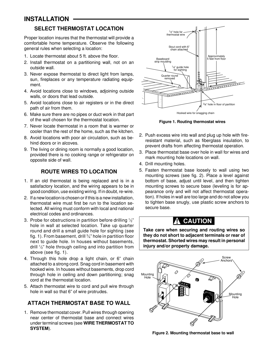 White Rodgers 1F59-11 Installation, Select Thermostat Location, Route Wires to Location, Attach Thermostat Base to Wall 