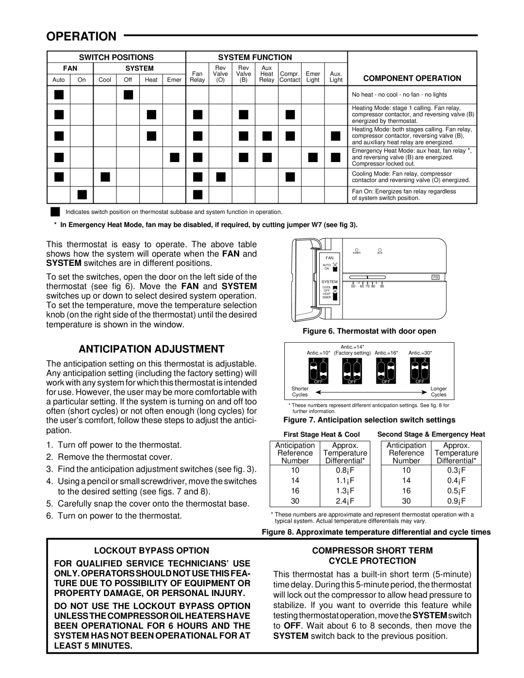 White Rodgers 1F59-11 specifications Operation, Anticipation Adjustment 